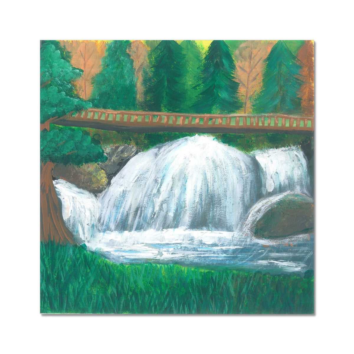 Meadow Atmosphere - Forest Vigor with Rushing Waterfall and Verdant Trees Fine Art Print - nature soundscape art - earth.fm