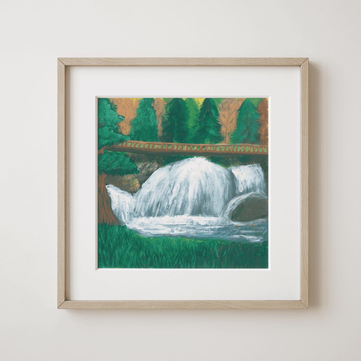 Meadow Atmosphere - Forest Vigor with Rushing Waterfall and Verdant Trees Fine Art Print - nature soundscape art - earth.fm