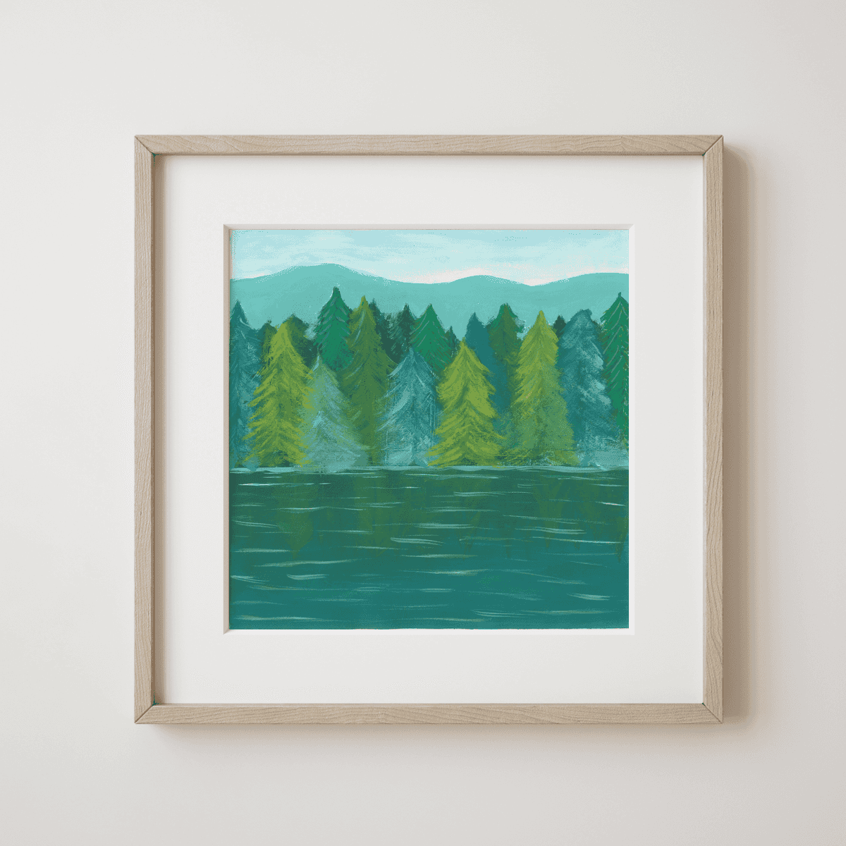 Ancient Forest - Quiet Lake with Whispering Pines and Distant Hills Fine Art Print - nature soundscape art - earth.fm