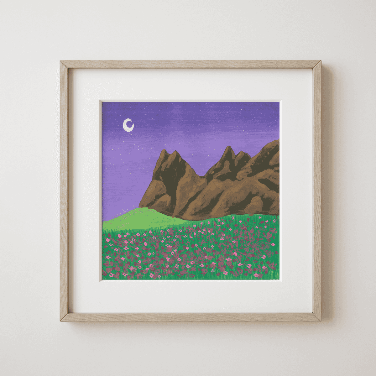 Mountain Meadow - Moonlit Night Whisper over Blossoming Meadow and Peaks Fine Art Print - earth.fm