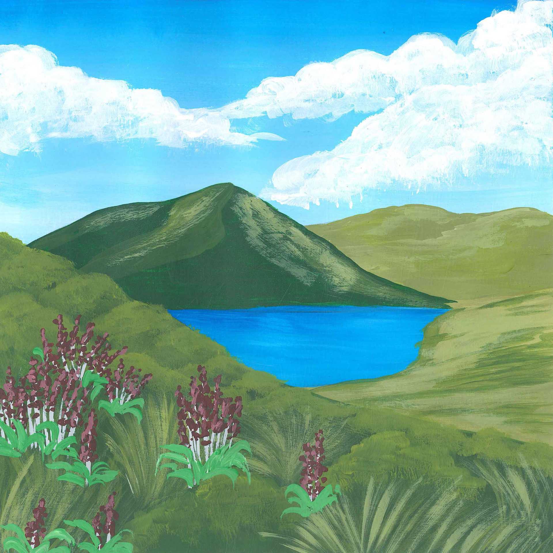 Volcanic Lake - nature landscape painting - earth.fm