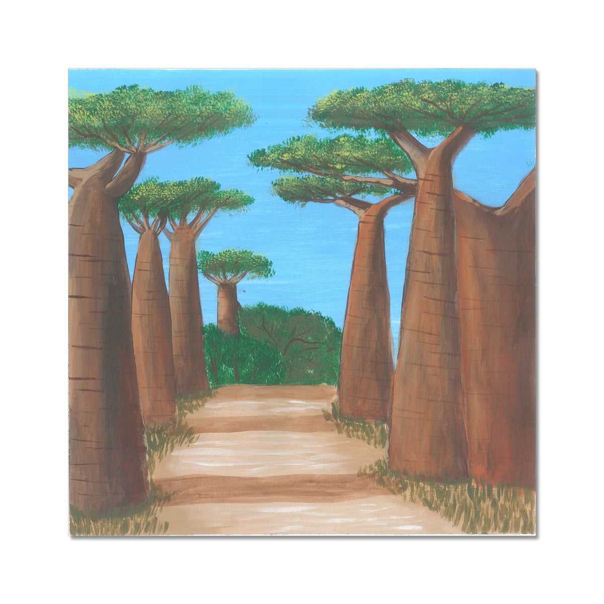 Nature and wildlife sounds – dawn in the South African bush - Pathway Under the Baobab Sentinels Fine Art Print - nature soundscape art - earth.fm