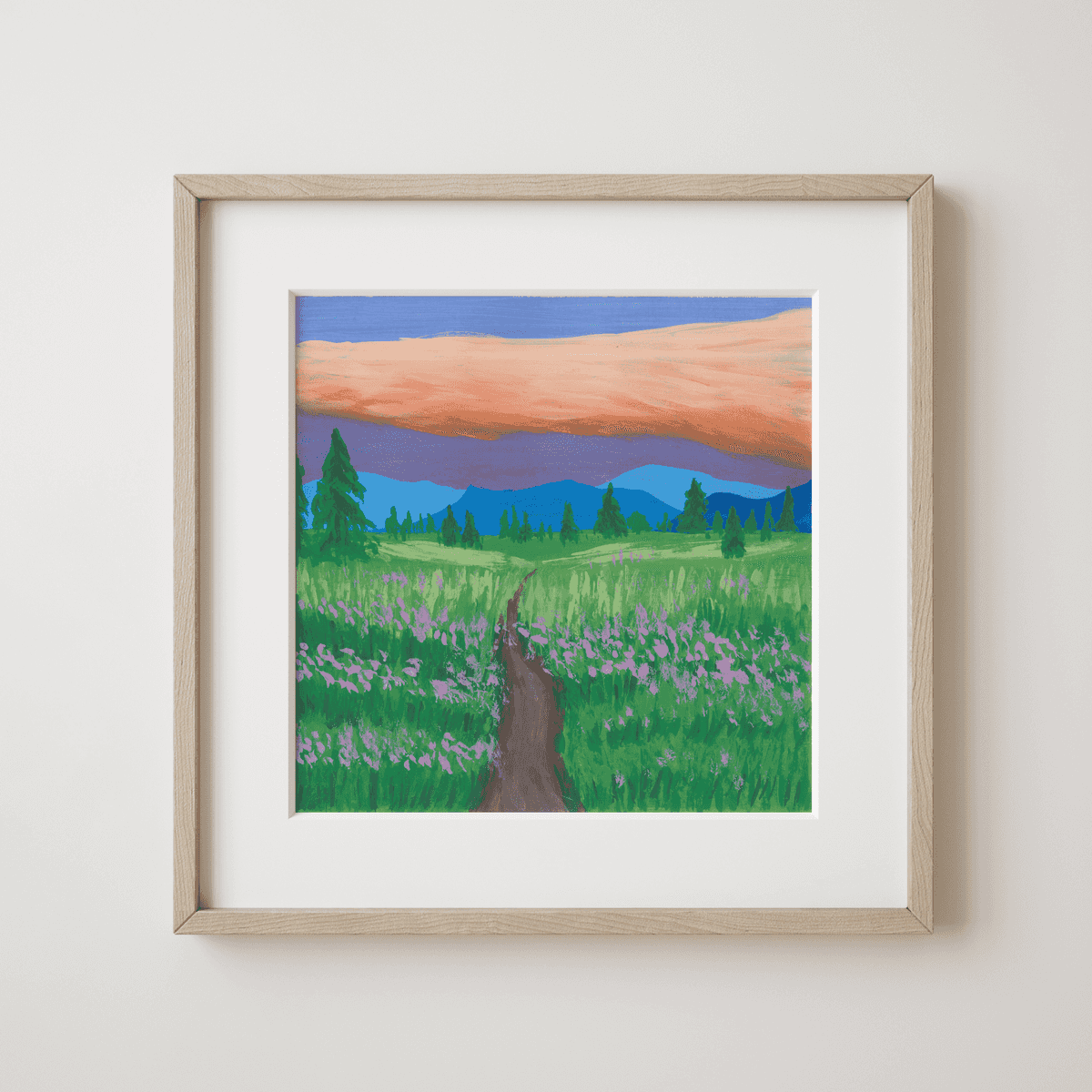 Bryansk Forest Soundscape - Dusk's Embrace on the Flower Path Fine Art Print - nature soundscape art - earth.fm