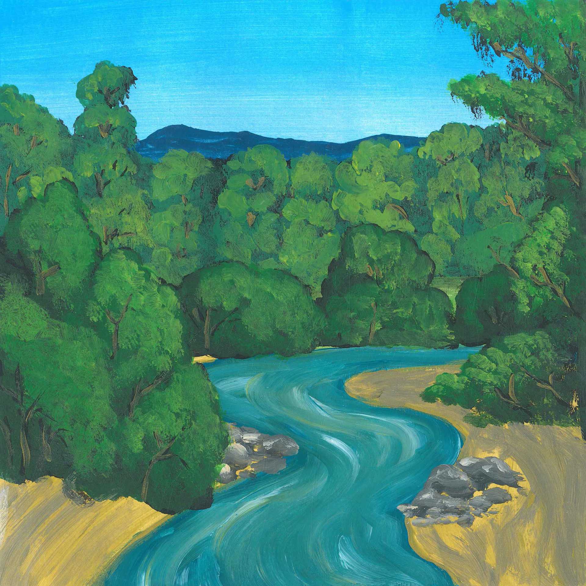 Calm Morning at Riverbed in the Borneo Jungle - nature landscape painting - earth.fm