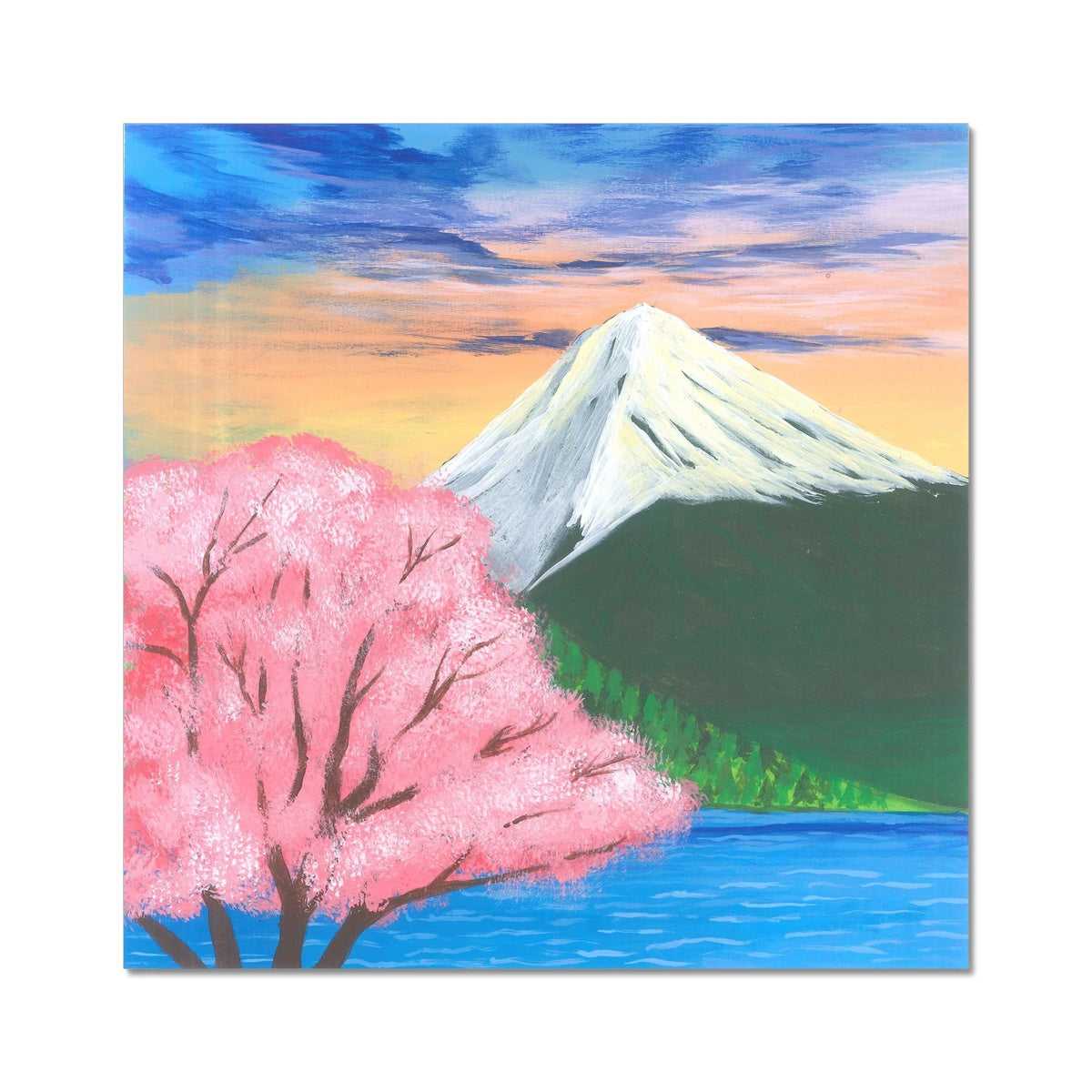 Spring in the Himalayan Foothills - Sunset Harmony by the Cherry Blossoms and Snowy Summit Fine Art Print - nature soundscape art - earth.fm
