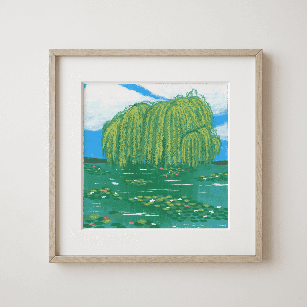 Monsoon Frog Chorus - Lily Pads Drift by the Willow's Caress Fine Art Print - nature soundscape art - earth.fm