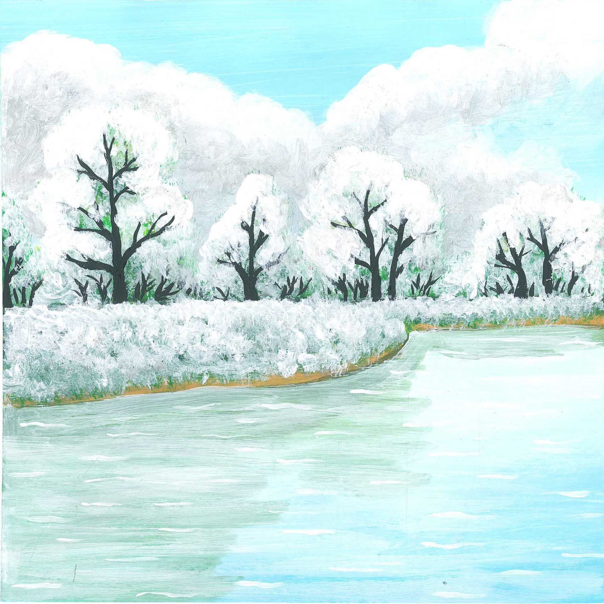 Winter on the Warta River - nature landscape painting - earth.fm
