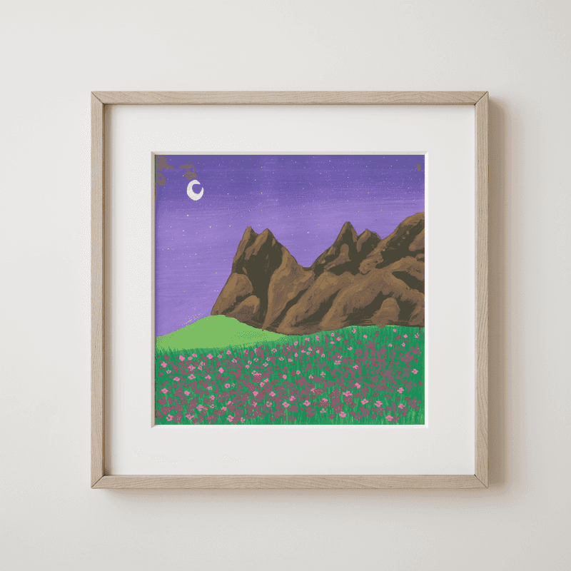 Mountain Meadow - Moonlit Night Whisper over Blossoming Meadow and Peaks Fine Art Print - earth.fm