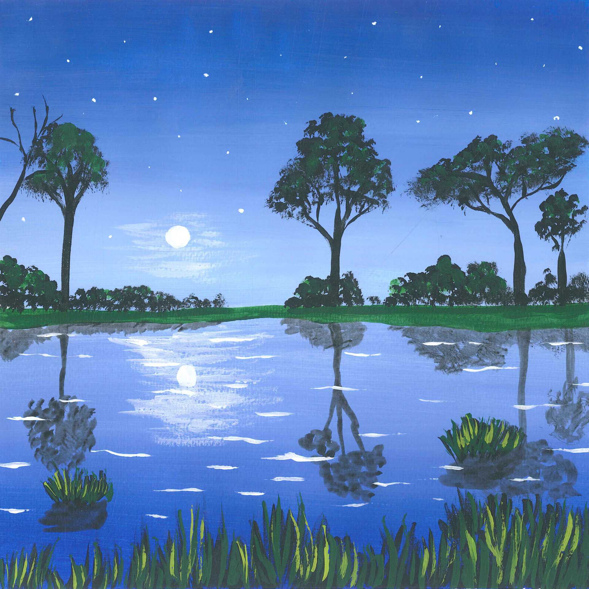 Frogs At Night - nature landscape painting - earth.fm