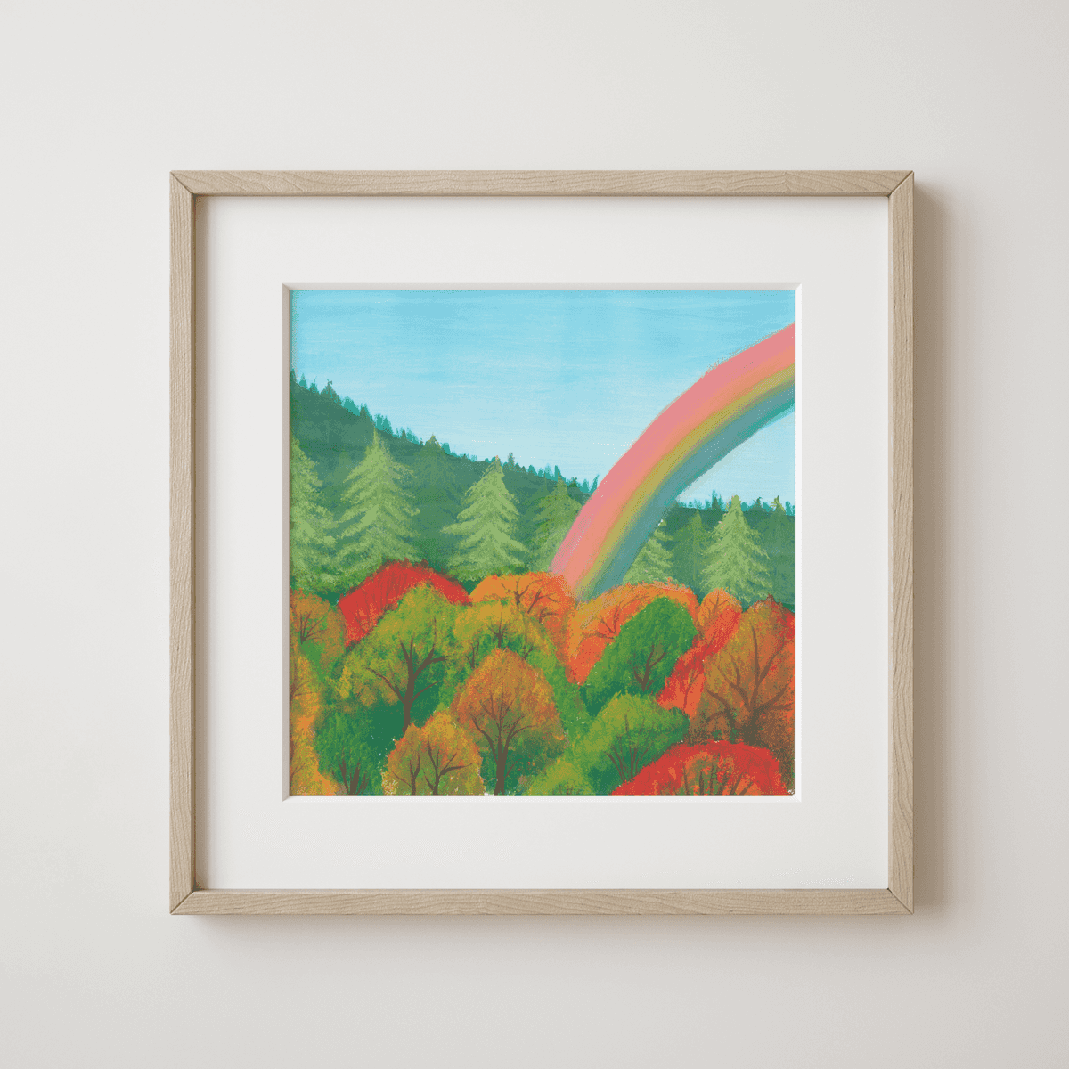 Pine Forest - Forest Whispers with Rainbow and Autumn Canopy Fine Art Print - nature soundscape art - earth.fm