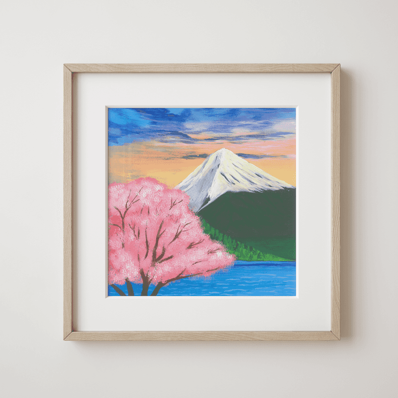 Spring in the Himalayan Foothills - Sunset Harmony by the Cherry Blossoms and Snowy Summit Fine Art Print - earth.fm