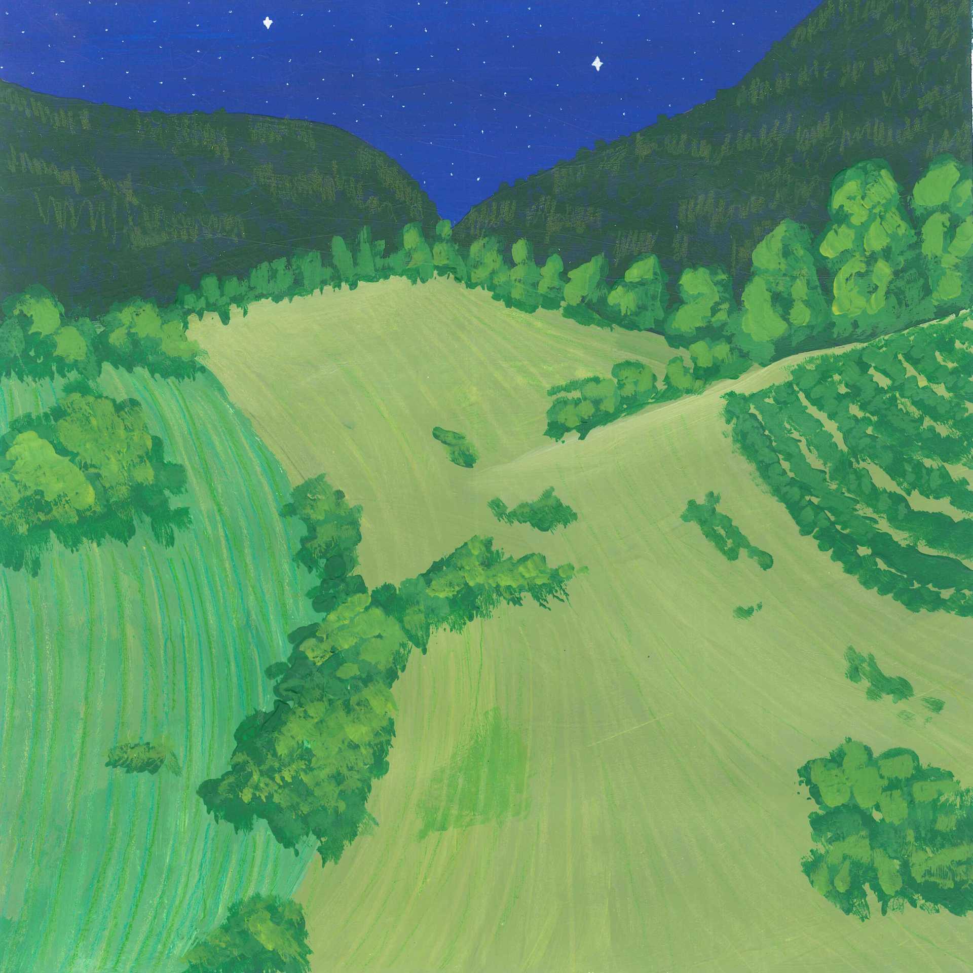 Windy Night with crickets, pipistrelles, tawny owl and stealthy creatures - nature landscape painting - earth.fm