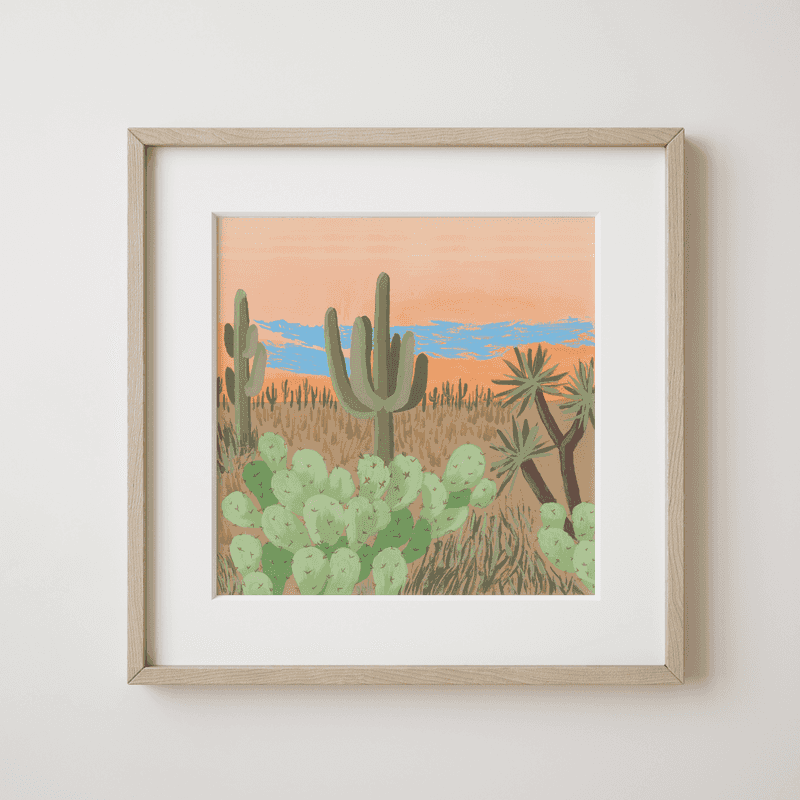 Desert Cicadas - Desert Dusk with Cacti Silhouettes Fine Art Print - earth.fm