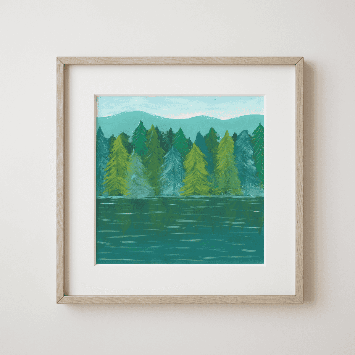 Ancient Forest - Quiet Lake with Whispering Pines and Distant Hills Fine Art Print - earth.fm