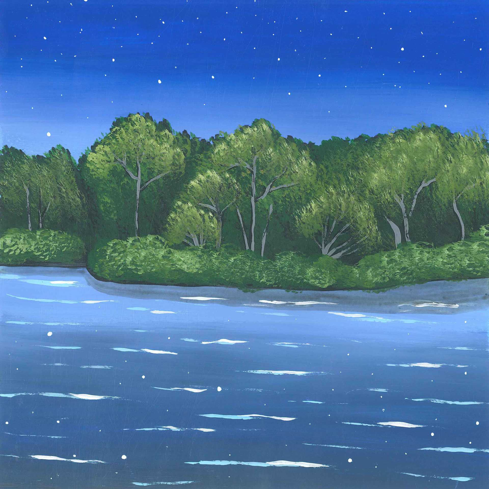 Busy Night on the Reservoir - nature landscape painting - earth.fm