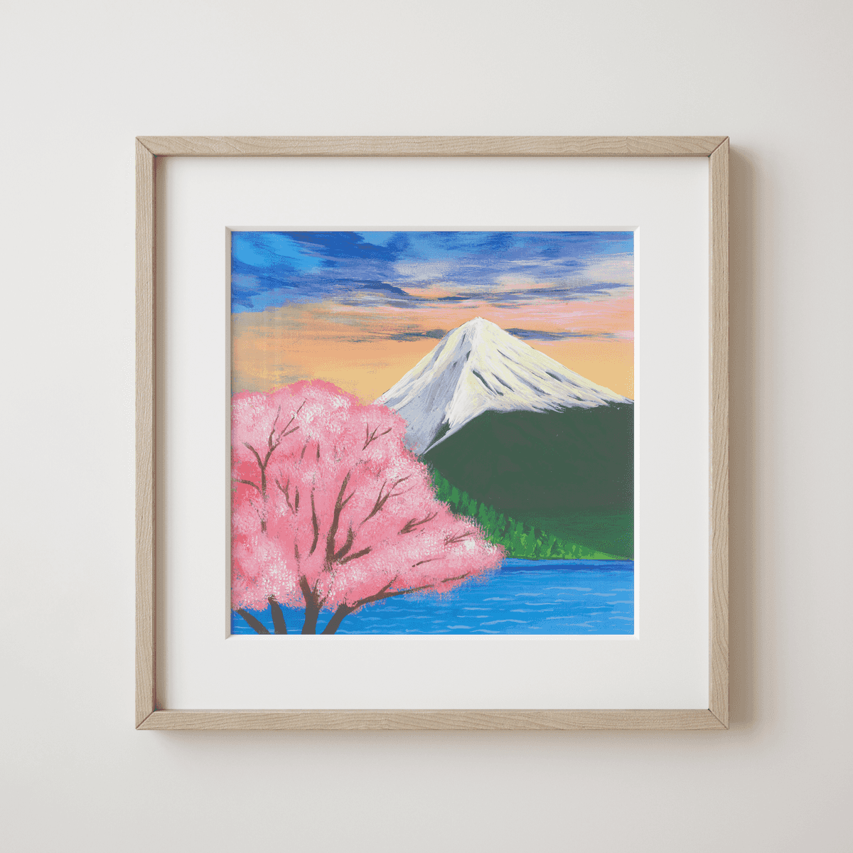 Spring in the Himalayan Foothills - Sunset Harmony by the Cherry Blossoms and Snowy Summit Fine Art Print - earth.fm