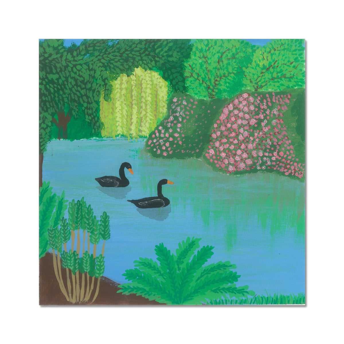 Brent Geese grazing - Tranquil Morning by the Lakeside with Swans and Blossoms Fine Art Print - nature soundscape art - earth.fm