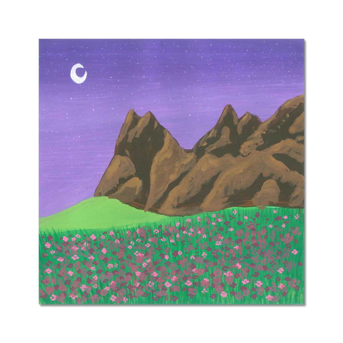 Mountain Meadow - Moonlit Night Whisper over Blossoming Meadow and Peaks Fine Art Print - earth.fm