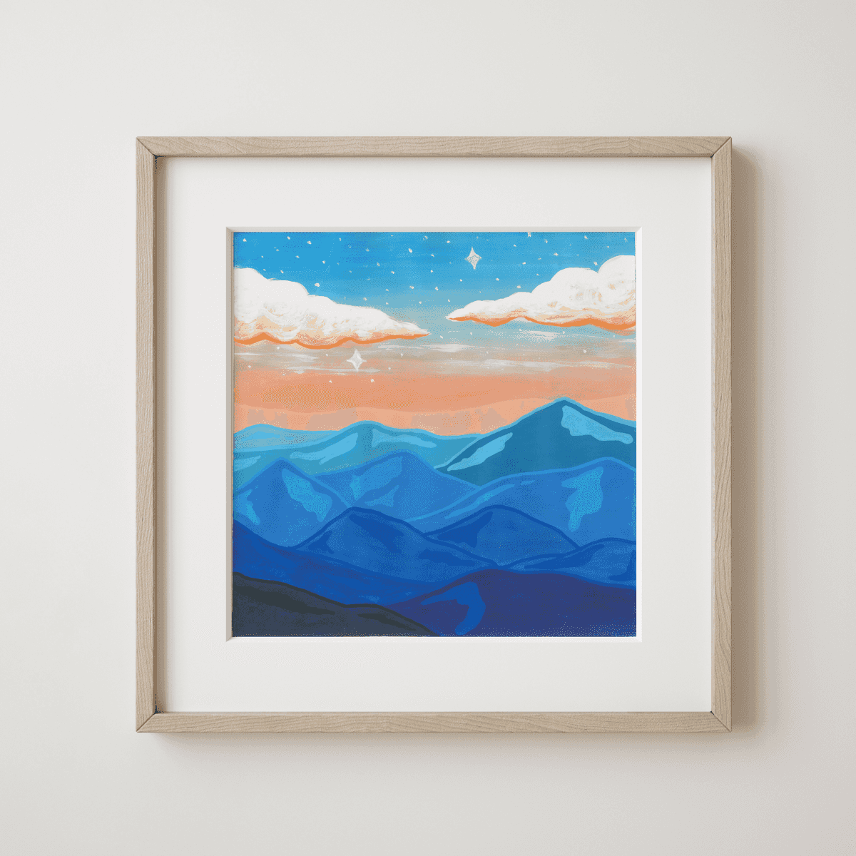 A Night on Bat Island - Twilight Calm with Orange Clouds and Blue Mountains Fine Art Print - earth.fm