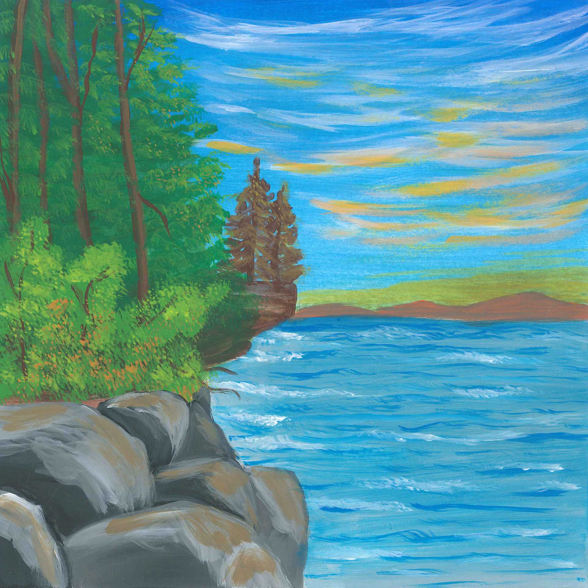 Gentle Waves on Lake Superior at Crisp Point Lighthouse - nature landscape painting - earth.fm