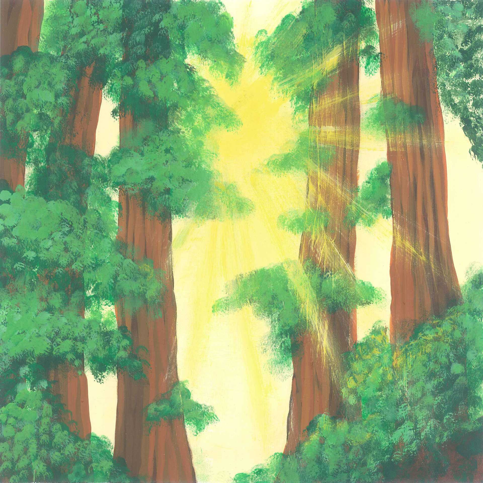First Stirrings of First Light in a Pine Forest - nature landscape painting - earth.fm