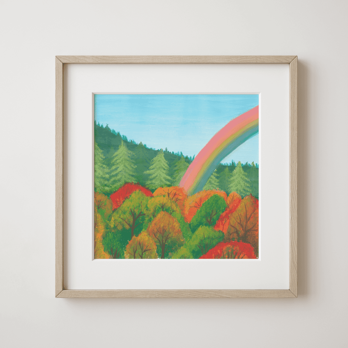 Pine Forest - Forest Whispers with Rainbow and Autumn Canopy Fine Art Print - earth.fm