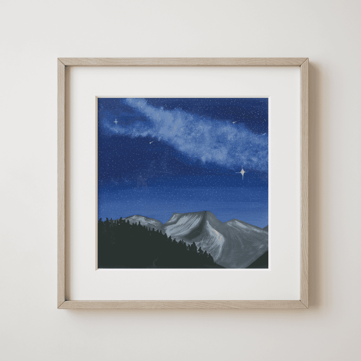 A Night with Grey Wolves - Cosmic Veil over the Silent Mountains and Pine Forest Fine Art Print - earth.fm