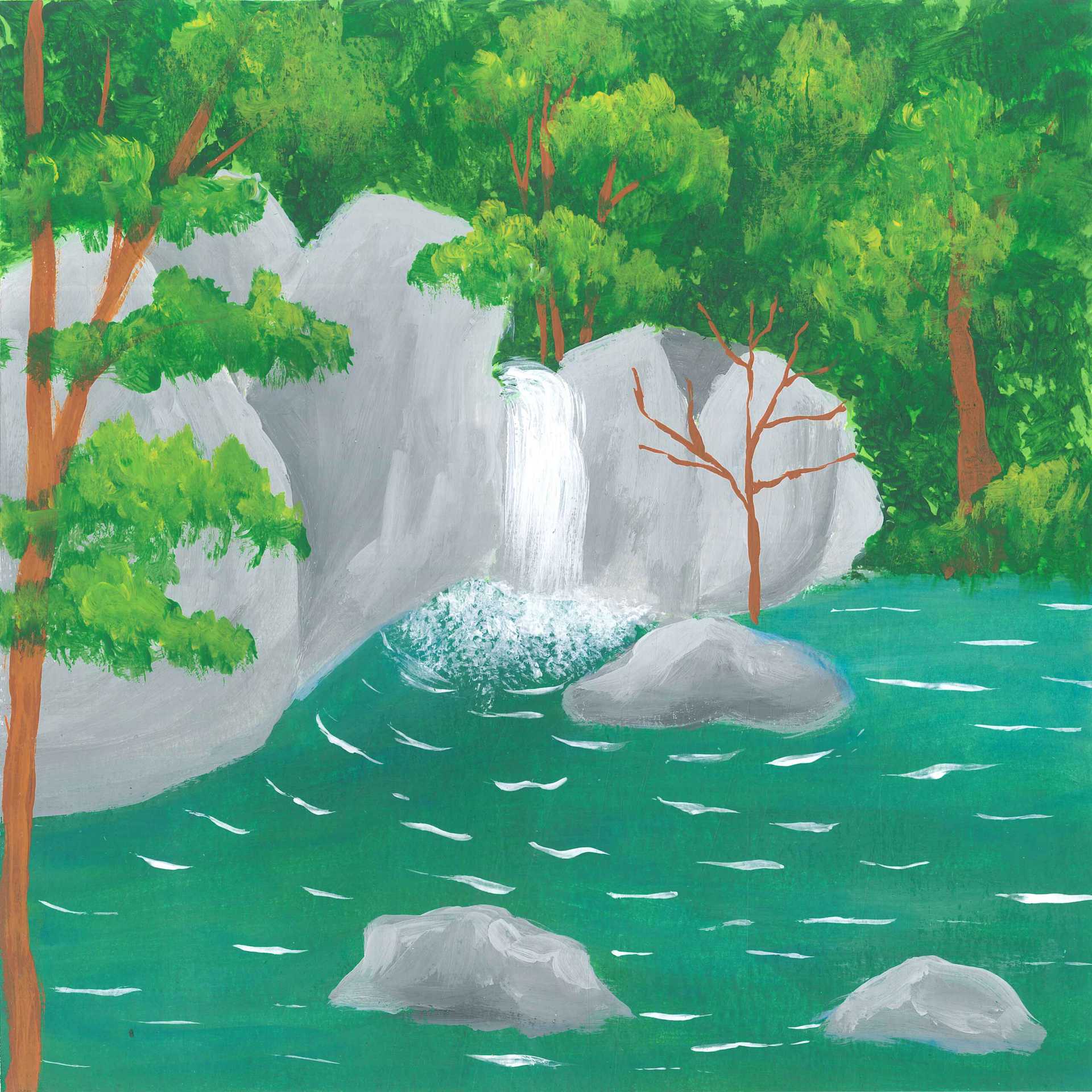 Water Flowing in Creek - nature landscape painting - earth.fm