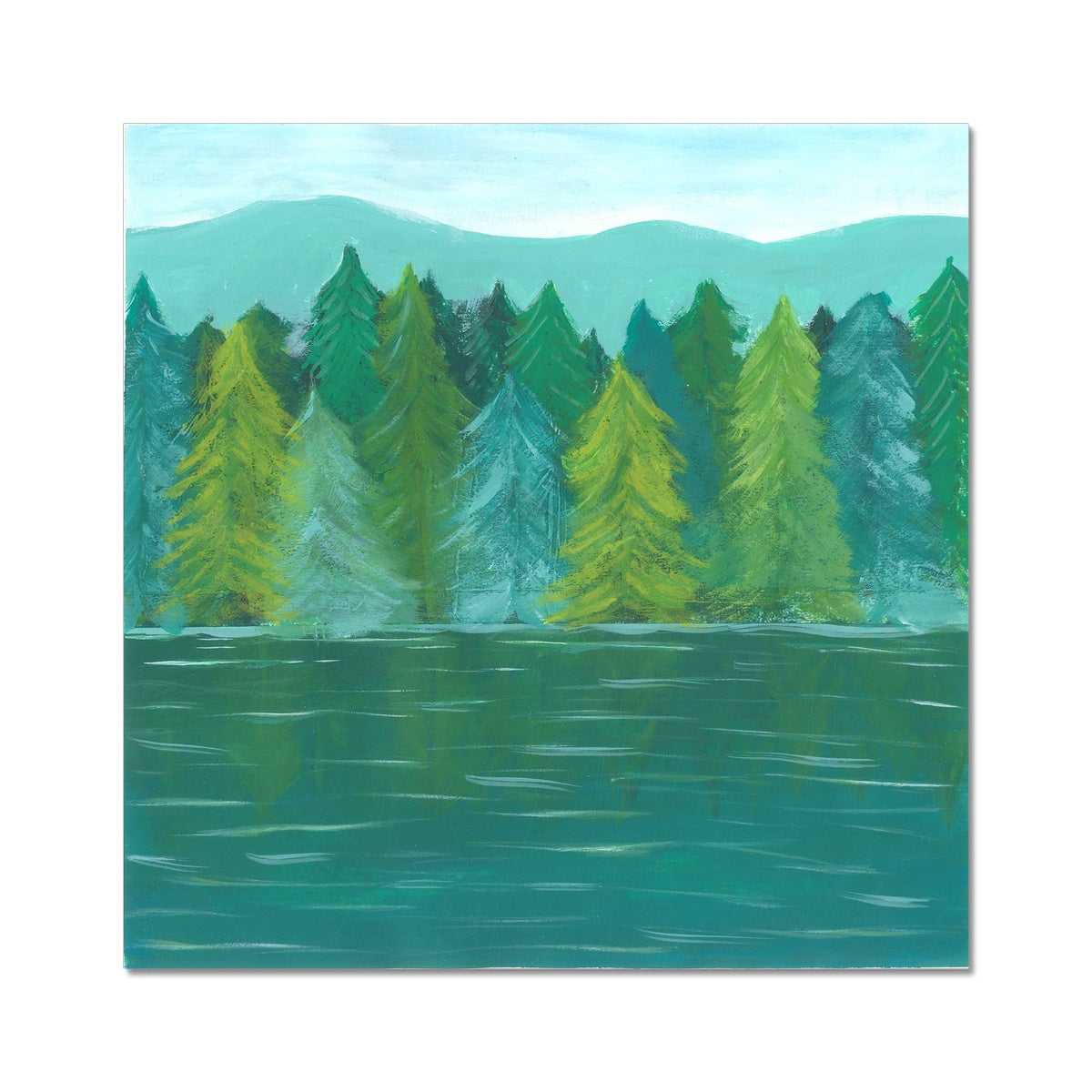 Ancient Forest - Quiet Lake with Whispering Pines and Distant Hills Fine Art Print - earth.fm