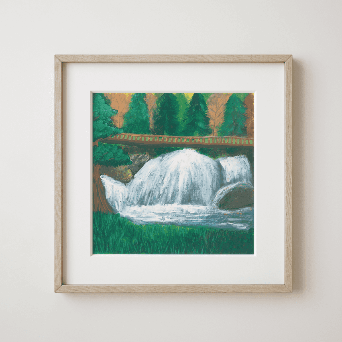 Meadow Atmosphere - Forest Vigor with Rushing Waterfall and Verdant Trees Fine Art Print - earth.fm
