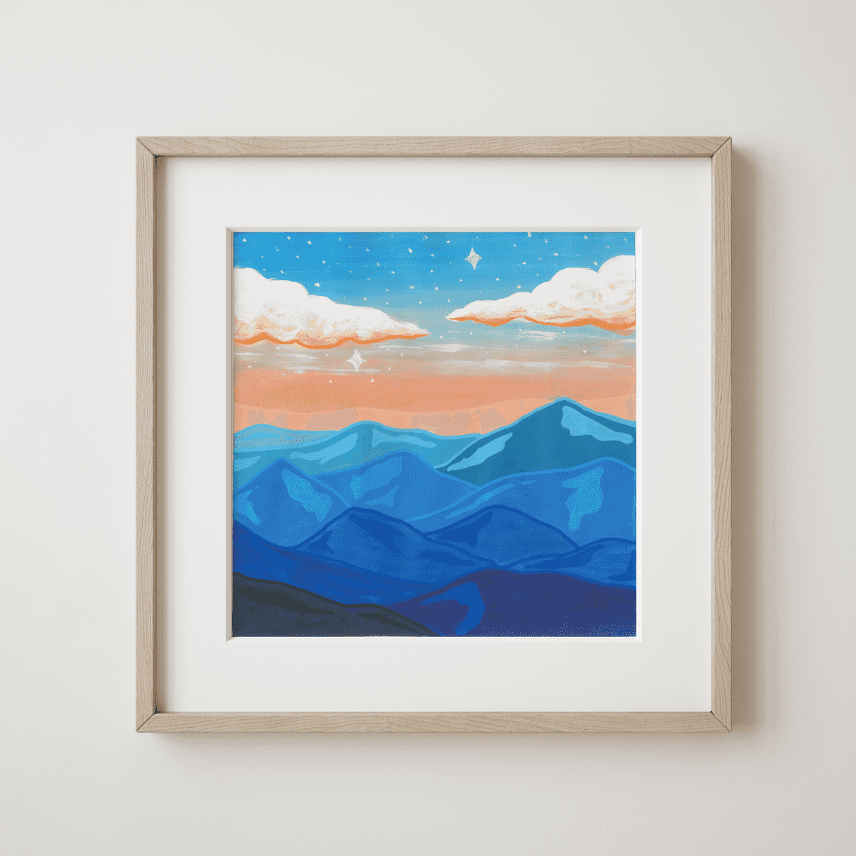 A Night on Bat Island - Twilight Calm with Orange Clouds and Blue Mountains Fine Art Print - nature soundscape art - earth.fm