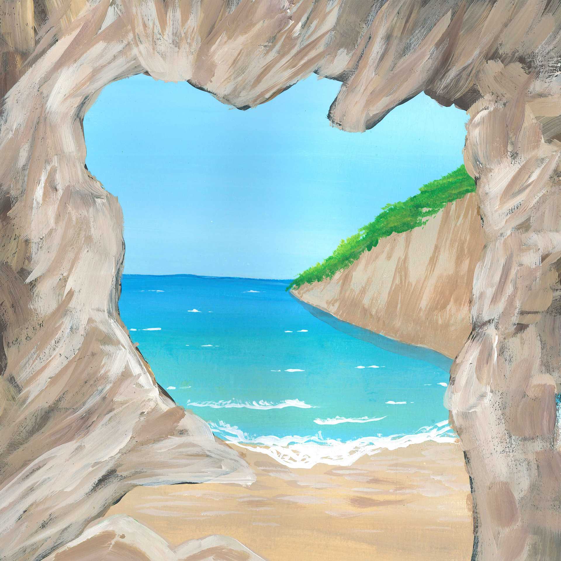 Cave-Crashing Waves - nature landscape painting - earth.fm