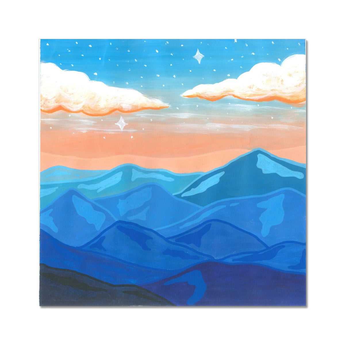 A Night on Bat Island - Twilight Calm with Orange Clouds and Blue Mountains Fine Art Print - nature soundscape art - earth.fm