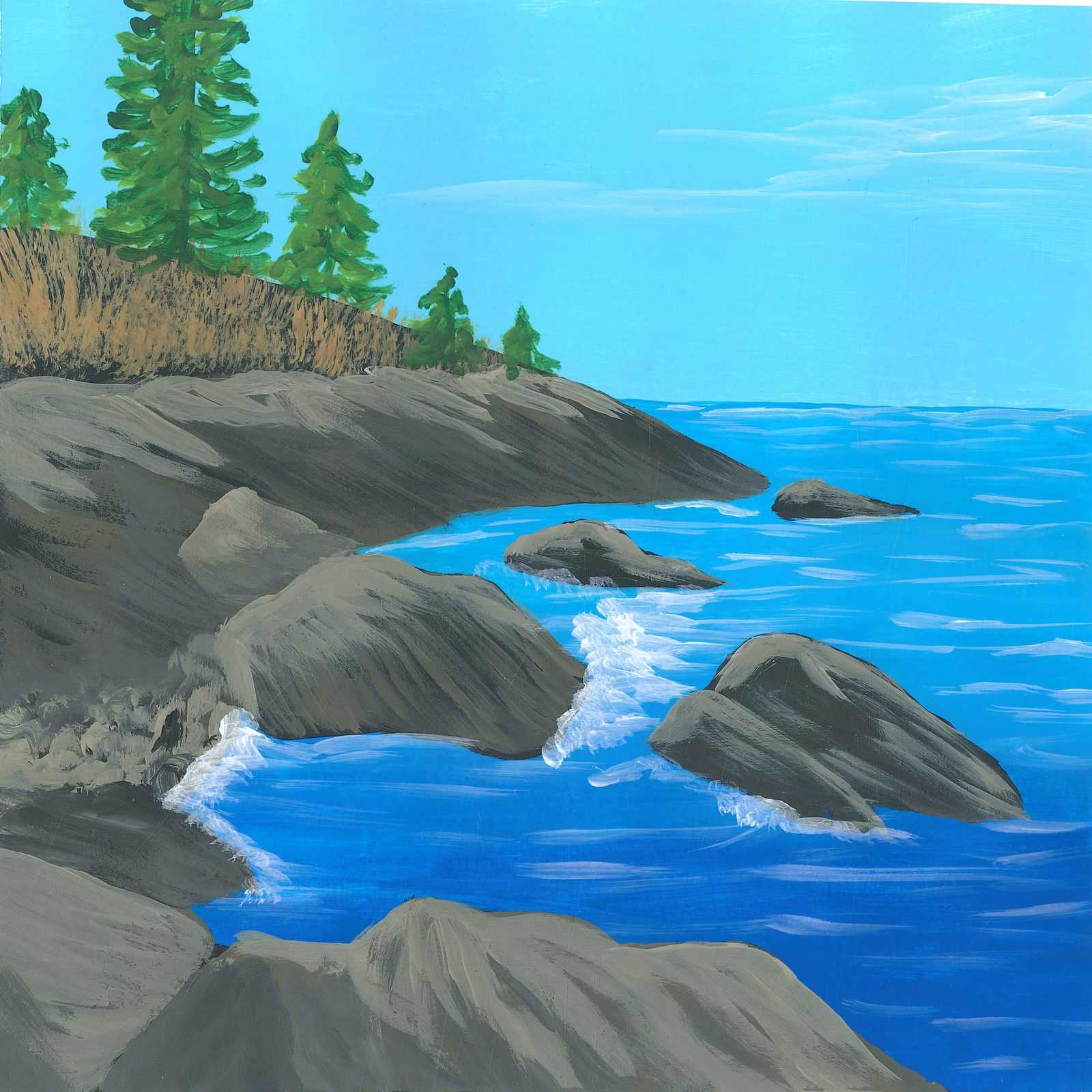 Tide Coming in on a Rocky Shore - nature landscape painting - earth.fm