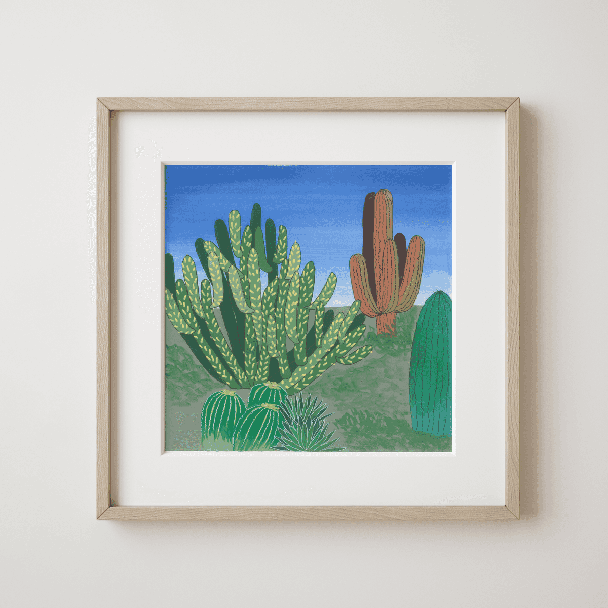 River stream in the Wacoyo Indigenous Reserve - Desert Vibrance Cacti under Azure Skies Fine Art Print - nature soundscape art - earth.fm