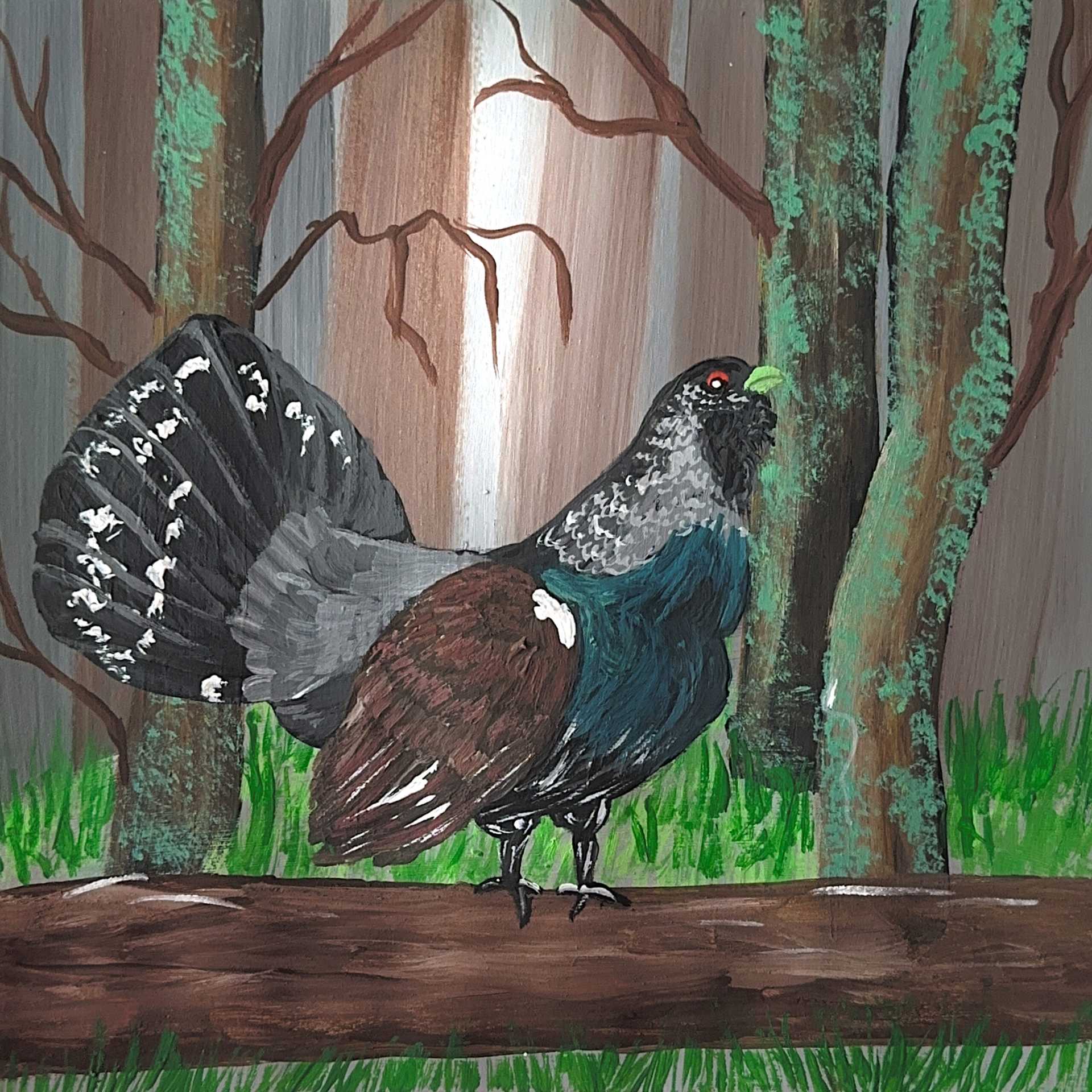 Western Capercaillie Makes Vocalizations in Early Spring Forest - nature landscape painting - earth.fm