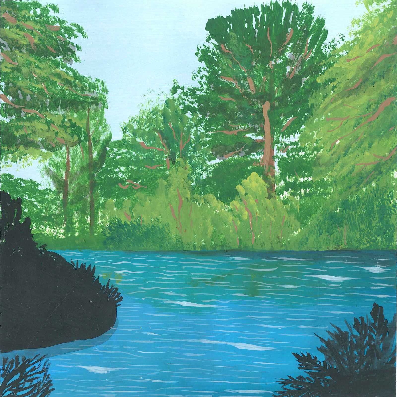 Stream in the Summer Mediterranean Forest - nature landscape painting - earth.fm